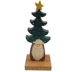 Vintage Handmade Hand Painted Santa Face Christmas Tree Star 10"